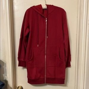 New Casual Red Longline Hoodie Full zip size Small